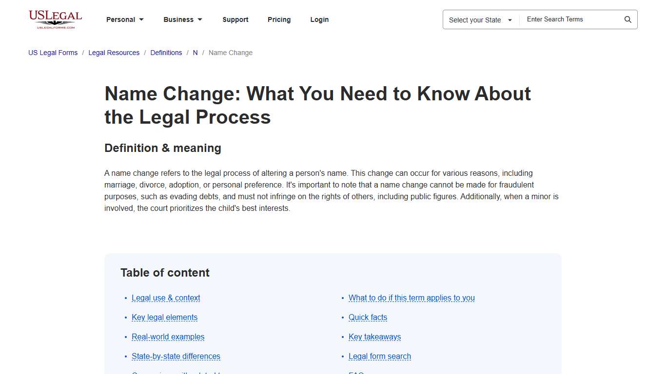 Name Change: Understanding the Legal Definition and Process US Legal Forms